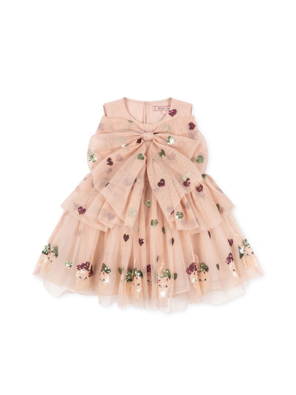 Konges Slojd Pink Tulle Dress with Sequin Hearts and Cats 4Y